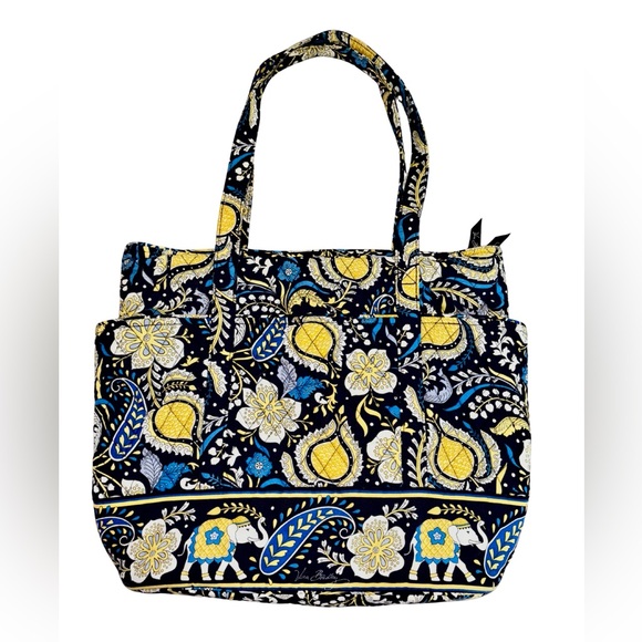 Vera Bradley Handbags - Vera Bradley Floral Elephant Print Quilted Tote Bag Blue Yellow White